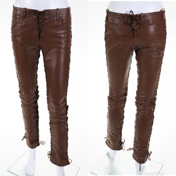 Revolve Petar Petrov Guido Lace Up Nappa Leather Low Rise Pants EU 34 - Picture 3 of 9
